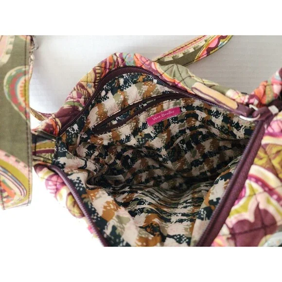 Vera Bradley Quilted Boho Crossbody Bag Green Pink Paisley Adjustable Strap - Picture 5 of 11